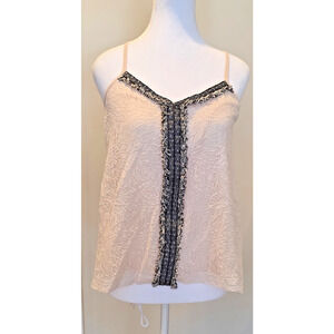 Akemi Kin Ivory Lace Fringe Tank XS Womens Anthropologie Boho Festival Top